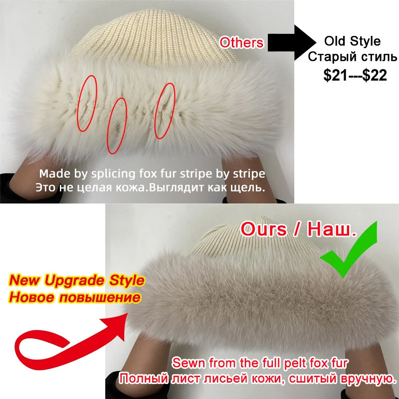 Stylish Beanie Hats for Women Winter Warm Fluffy Bone Cap Soft Outdoor Thick Natural Fox Fur Hat Female Dome Hats 241009