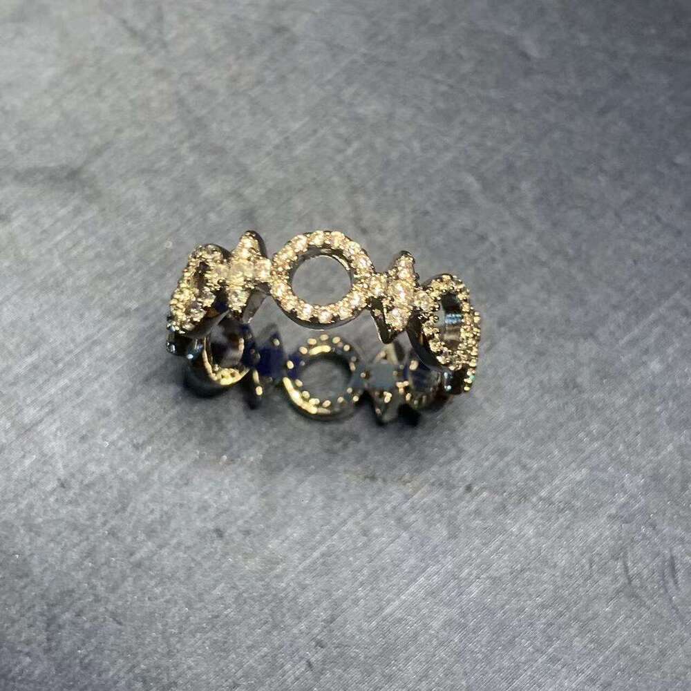 Version Meteor Female Octagonal Star Circle Rice Character Pair Full Diamond Elegant Ring