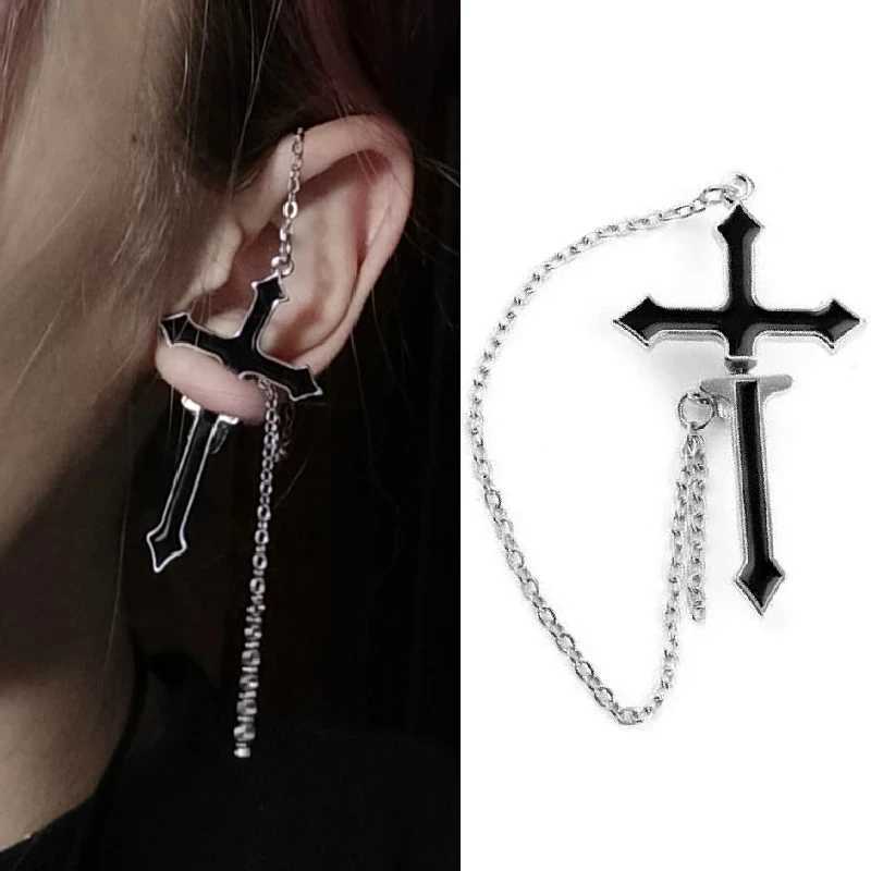 Punk one-piece clip earrings butterfly cross pendant tassel chain clip earrings womens earrings cuff pendant earrings jewelry gifts W241017