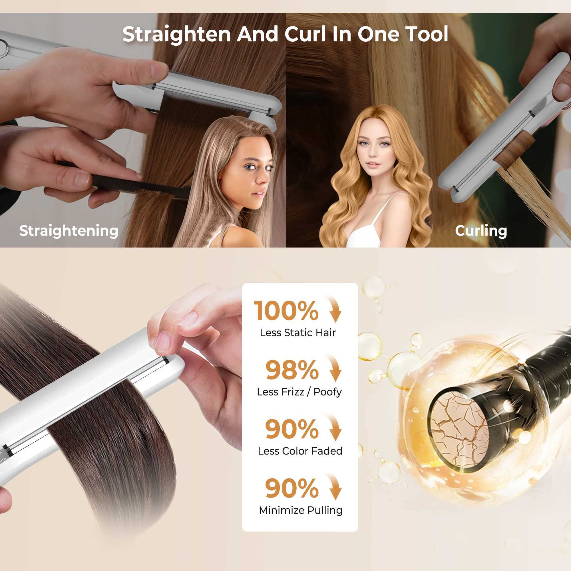 Cordless Hair Straightening Wireless Hair Straightener Flat Iron Usb Rechargeable Hair Straightening Curling Iron Styling ToolsXJ241016
