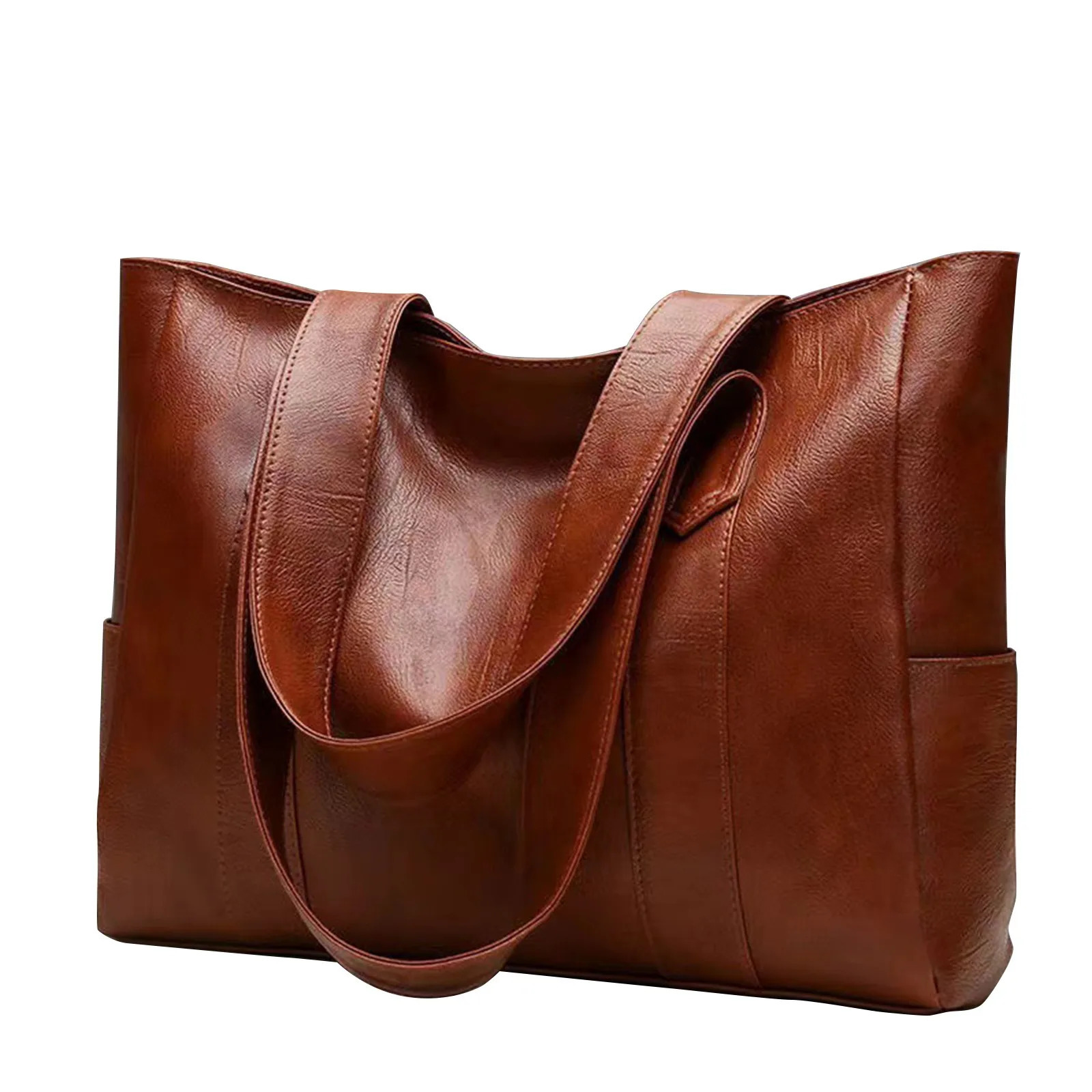 Waxing Leather Bucket Bag Simple Double Strap Handbag Shoulder Bags For Women 2024 AllPurpose Shopping Tote Sac Bolsa Feminina 241011