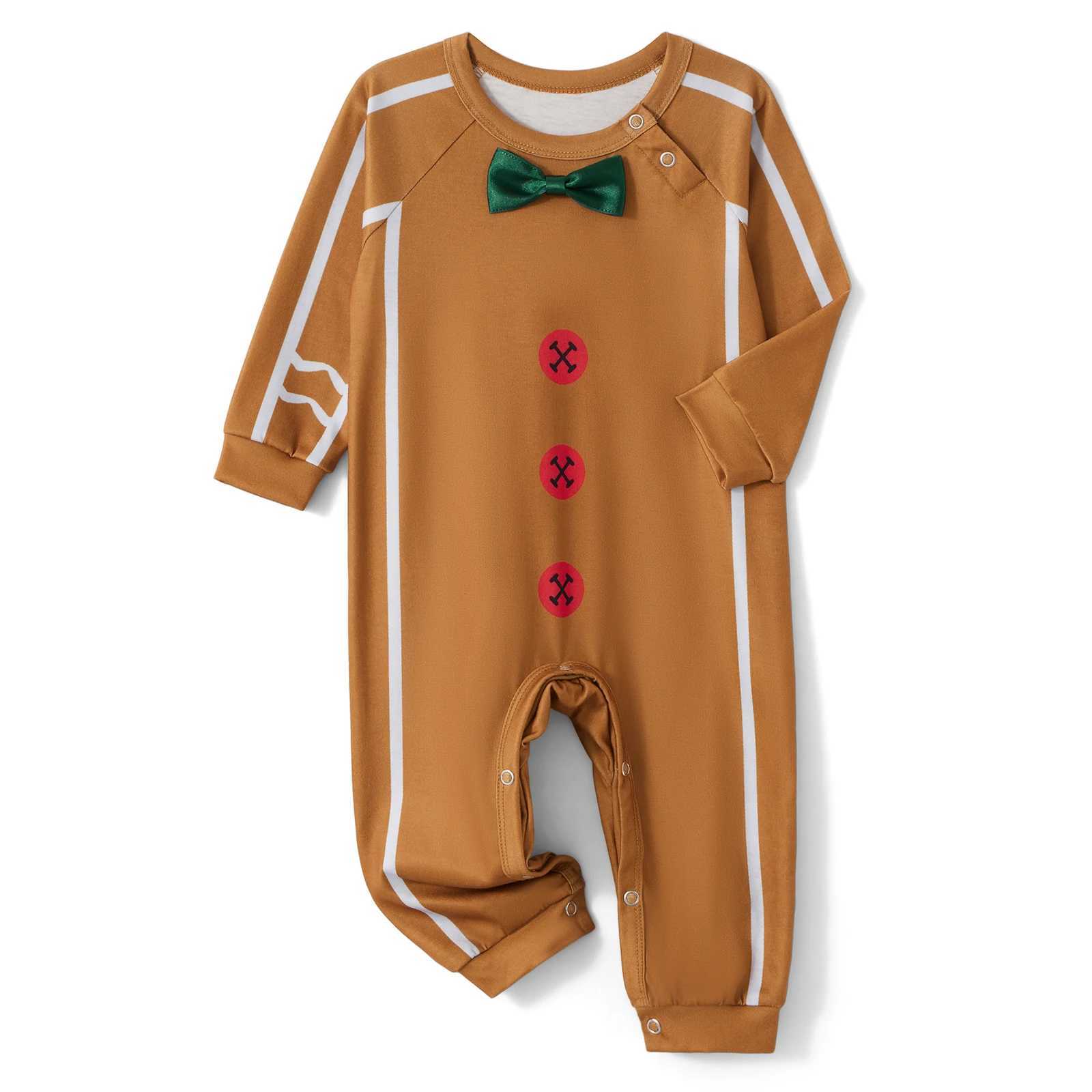 Family Matching Christmas Pajamas Baby Union Gingerbread Mens Bow Decoration Printed Top and Pants Pajama Set 2024 W241015