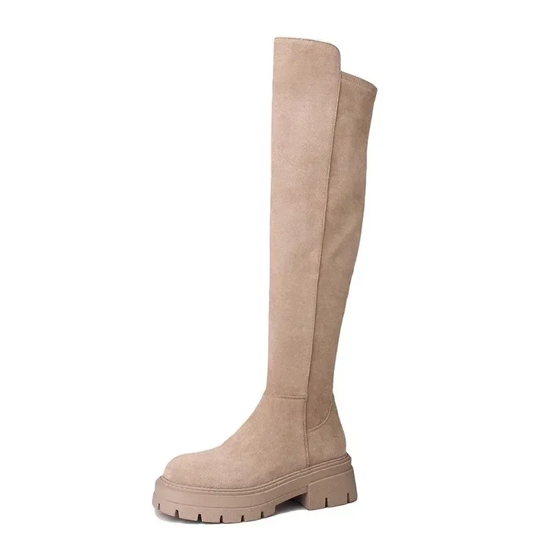 Designer Women Flats pulsh boot Platform Pleated Over The Knee Winter boots Trend New Gladiator Suede Boots Goth High Sock Botas 241118