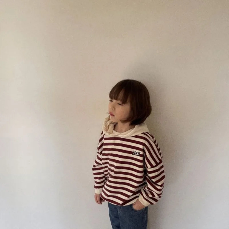 Spring Baby Boy Striped Hooded Sweatshirt Toddler Children Girls Autumn Cotton Top Clothes Patchwork Tops Kids Hoodies Outerwear 241017