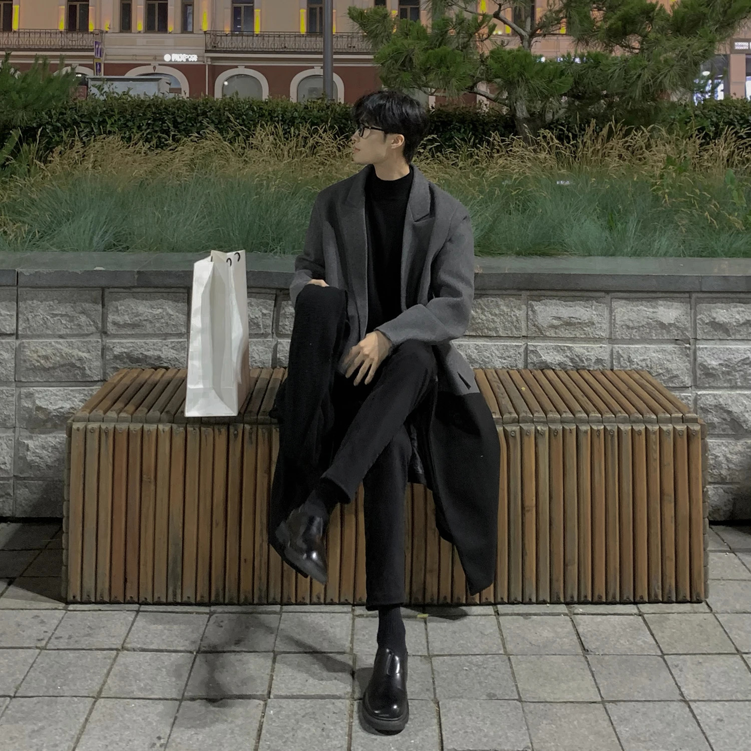 2024 Autumn Winter Korean Long Woolen Trench Coat Men Fashion Black Gray Contrast Color Patchwork Windbreaker Overcoat 241017