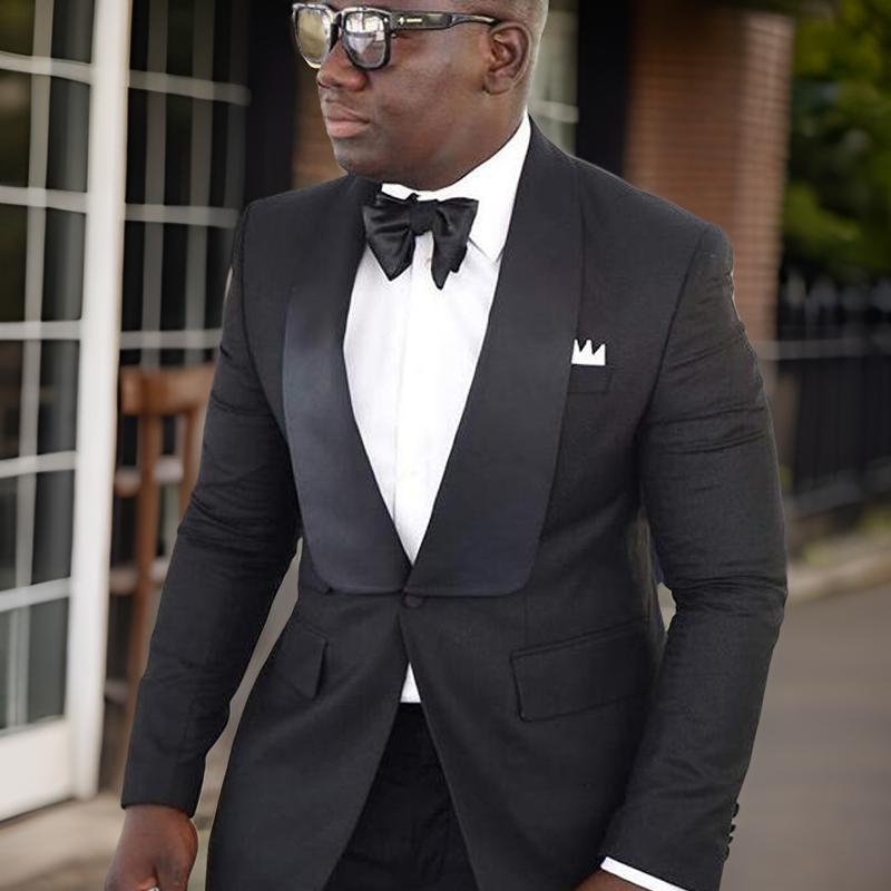 Black Formal Wedding Groom Tuxedo Slim Fit Business Mens Suits 2 Piece Custom Male Fashion African Jacket with Pants 2024