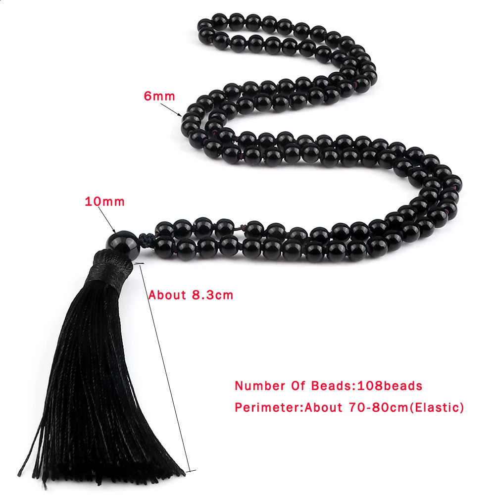 108Mala Natural Peacock Stone Bead Necklace for Men Blue Turquoise Black Agate Prayer Tassel Necklace Meditation Yoga Jewelry 241017