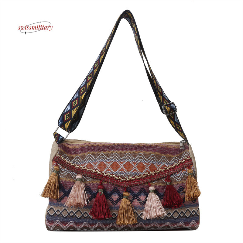 Ethnic shoulder small square 2024 new popular Bohemian style simple and niche crossbody travel women's bag#15 swissmilitary