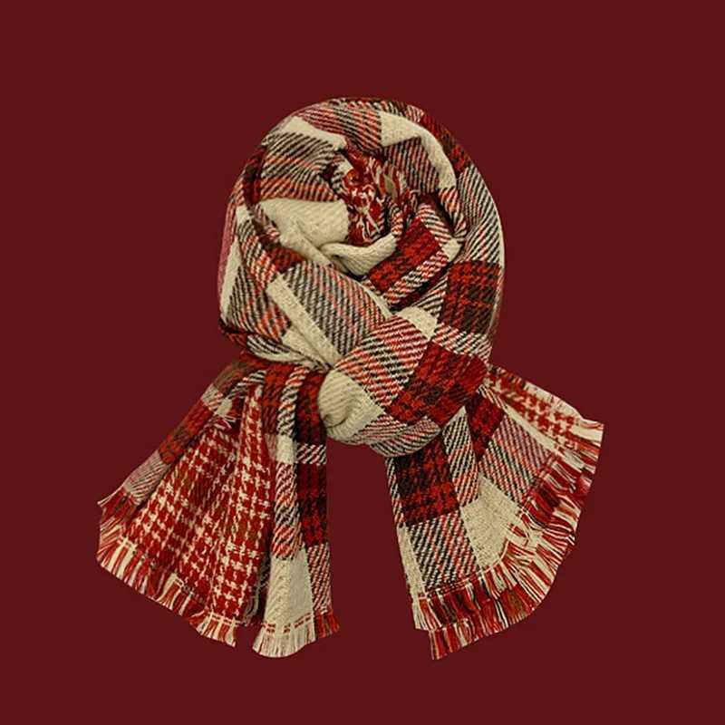 Fashionable Christmas style red element scarf suitable for trend knitting student couples warm scarf shawl clothing accessories gifts X241017