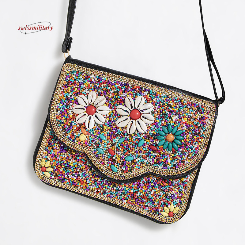 Bohemian Mi Zhu ethnic style shell phone flower PU travel shoulder crossbody bag, women's bag #56 swissmilitary