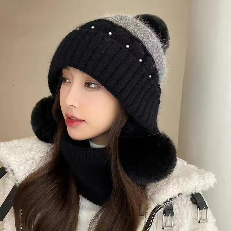 Cute Hairball Hat Women Winter Fleece Warm Knit Cap Windproof Rabbit Hair Student Pullover Woolen Hat Outdoor M572 241009