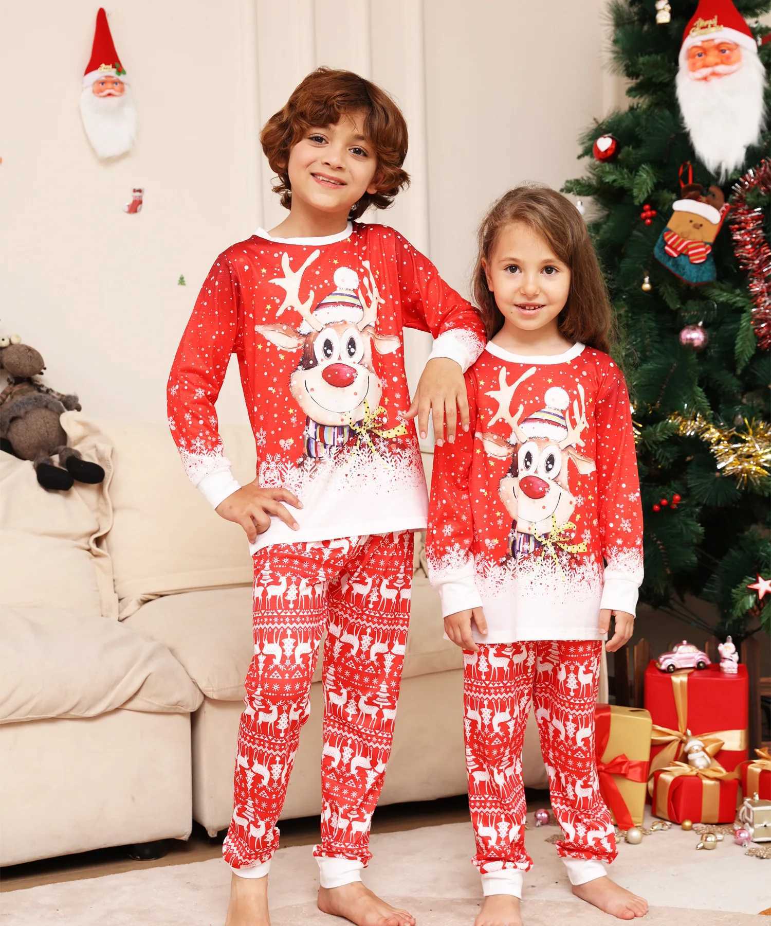 New Years clothing 2025 family matching set Christmas pajamas wide and soft pajamas adult childrens clothing set baby and dog jumpsuit W241015