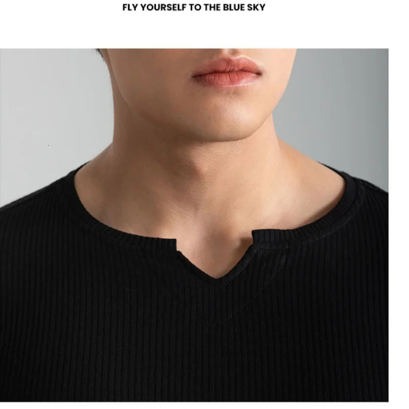 Men Summer Slim Fit Fashion Long Sleeved Top Fitness Motion Hip Hop Streetwear Running And Fitness V Neck Trend Top 241017