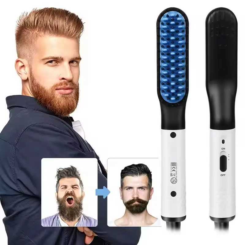 Portable Professional Mens hair straightener Beard grooming Electric comb 2-in-1 Mini ion hair straightenerXJ241016