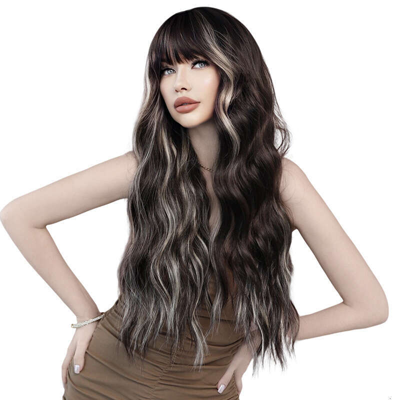 Women's Ed Gold Long Curly Hair Wig Big Wave Striped Wavy Skunk Wigs