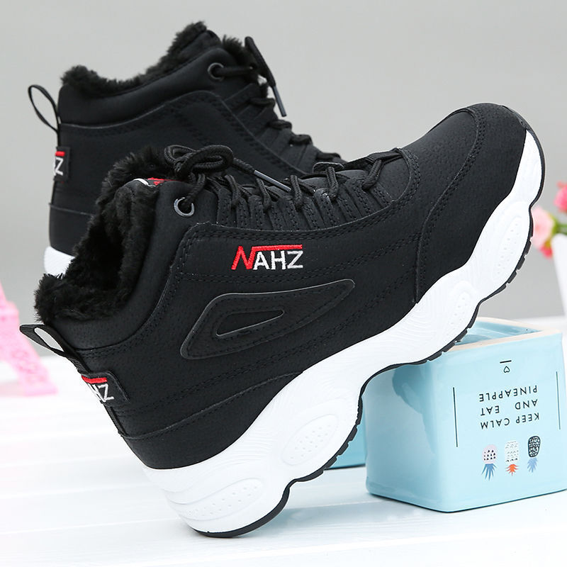 Cotton winter with velvet, high top fashionable casual flat white women, thick soled sports shoes for female students