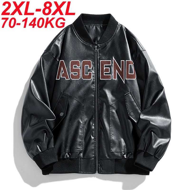 Leather jacket mens PU jacket black baseball jacket oversized 6XL 7XL 8XL Plus size bomber motorcycle autumn camping leisure mens college M241017