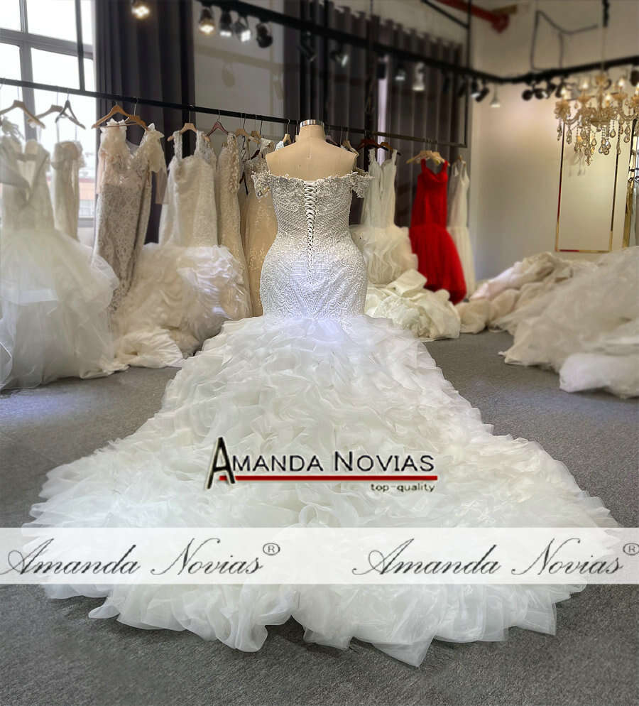 Off The Shoulder Beading Mermaid Wedding Dress Ruffles Skirt