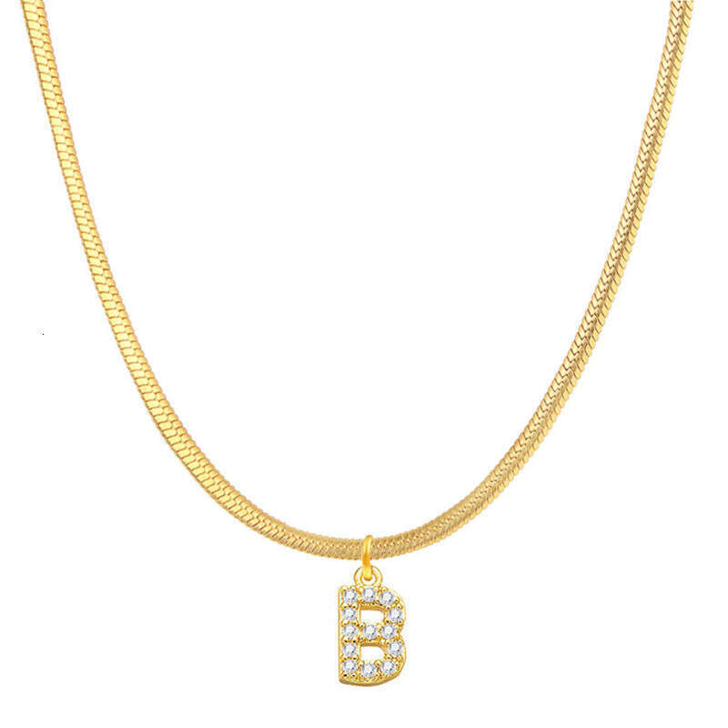 26 letter adjustable titanium steel necklace French flat snake bone collarbone chain stacked dia pendant Friends Gift