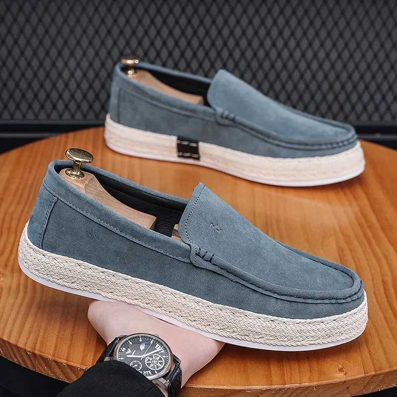 Men Loafers Shoes Summer Shoes Man New Fi Canvas Footwear Soft Flat Comfy Flock Suede Leather Men Casual Vulcanized Shoe XJ250614