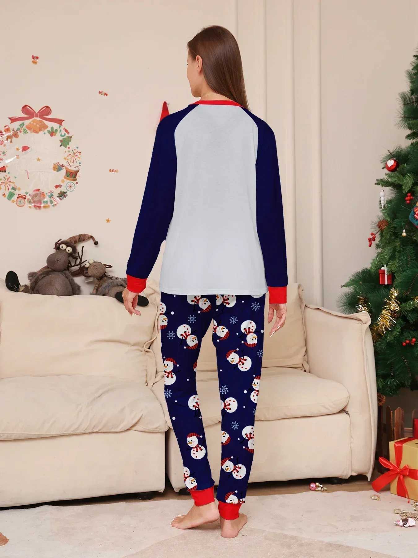 Christmas Family Appearance Cartoon Snowman Printed Womens Boys and Girls Matching Clothes Cute Soft Christmas Pajama Set Baby Dog Pants Pjs W241015