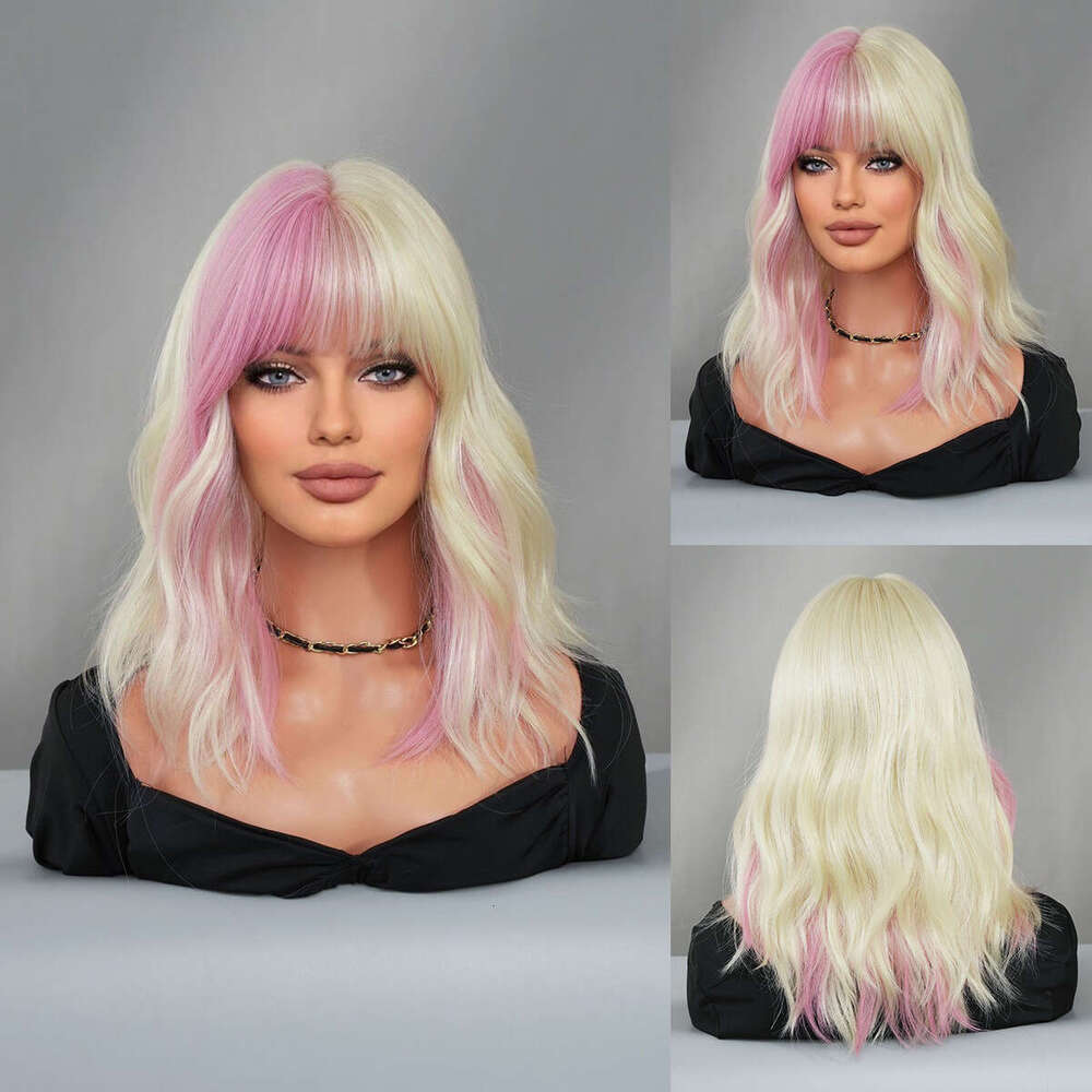 Xinyao Female Silver Gray Powder Gradual Change Medium Long Curl Cover Full Head Network Red Broadcast Tiktok Wig