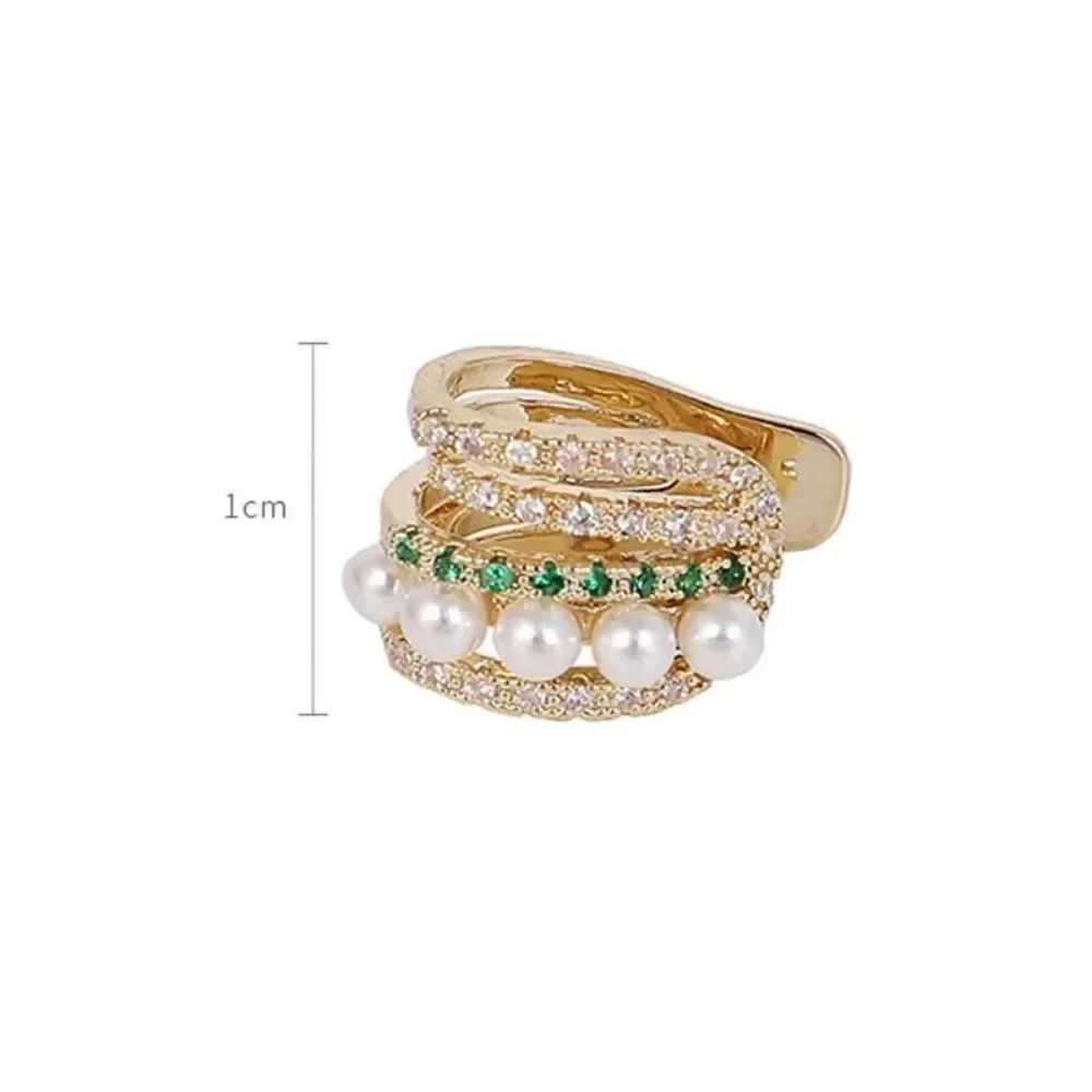 1Pc Fashion Korean Double layer Pearl Clip Earrings Suitable for Women Luxury Zircon Earrings Cuff Clip Non Perforated Earrings Cuff Jewelry W241017