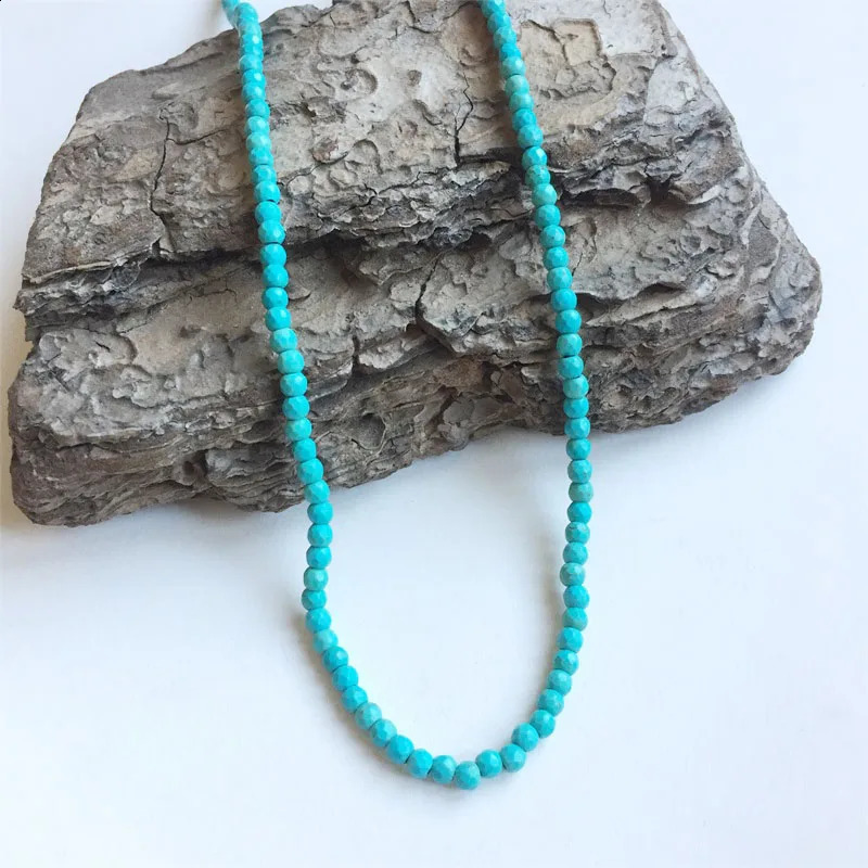 3MM 4MM Facial Turquoise Necklace Gemstone Natural Stone Beads Kaolin Womens Unique Retro BOHO Adjustable 241017