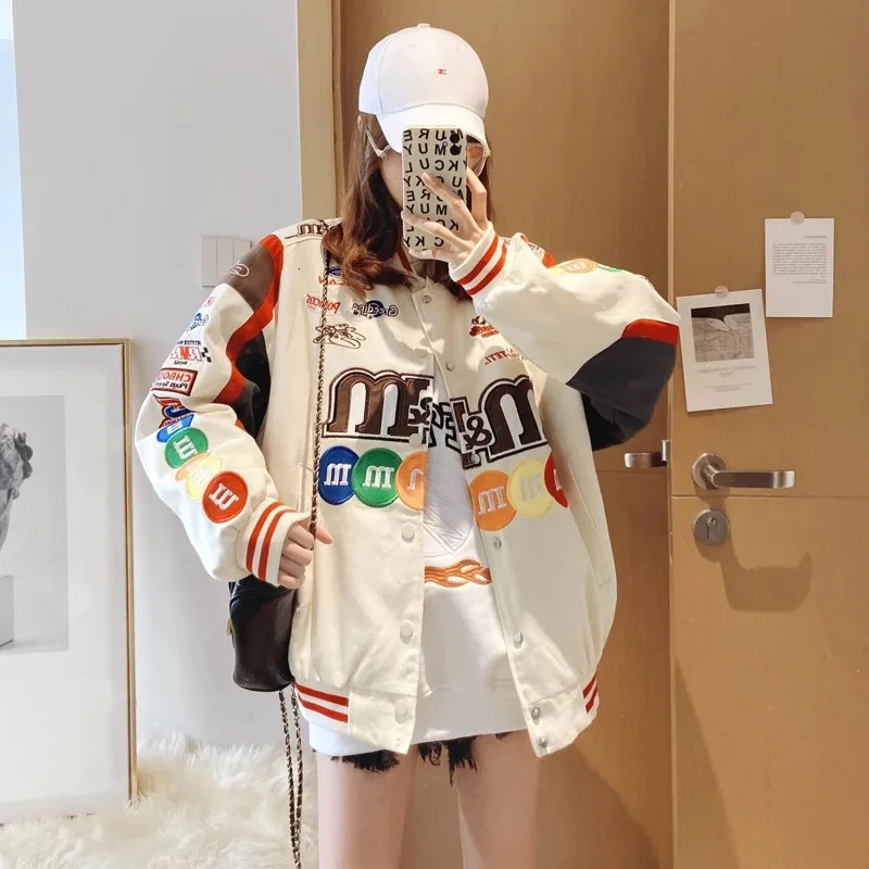Unisex Bombers Jacket Women Spring Autumn Hip Hop High Street Stand Collar Bomber Varsity Racing M Embroidery Baseball Coats 241007