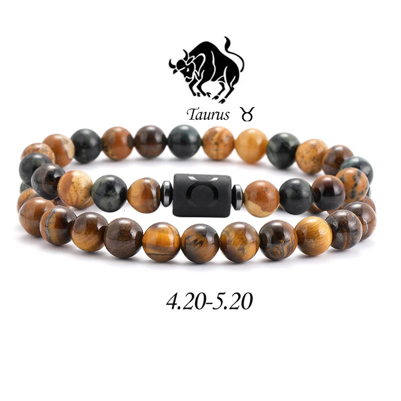 2 pieces/set of Zodiac Natural Stone Bracelets Leo Capricorn Taurus Cancer Bracelet Womens Couple Friendship Jewelry Gift Bracelet 241017