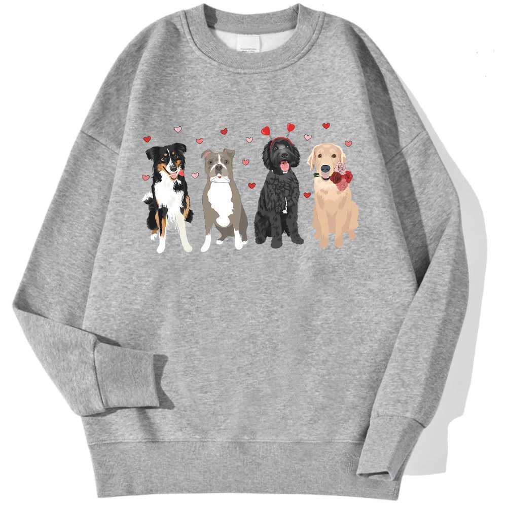 Cartoons WomenS Hoodie Lovely Dogs Heart Printing Sweatshirt Loose Crewneck Warm Fleece Pullover Autumn Winter StreetwearX241016
