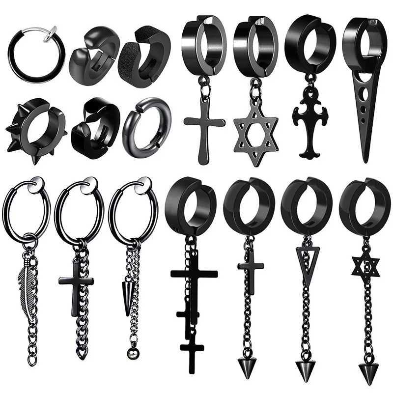 New 1 piece stainless steel unpainted earring clip earrings suitable for male/female punk black non perforated fake earrings jewelry gifts W241017