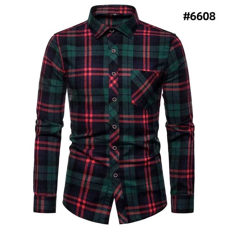 Fall Mens Long Sleeved Plaid Shirt Pockets Single Breasted Lapel Cotton Shirts LX241017