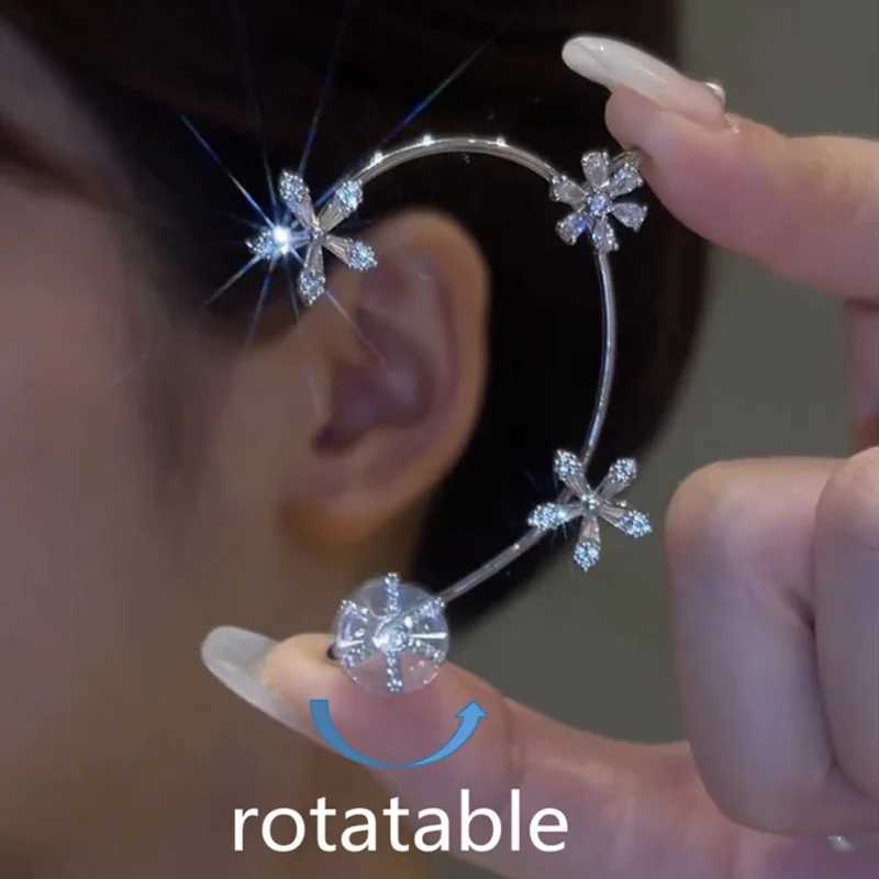 Rotating flower earrings with fake perforated tassel earrings suitable for women to rotate shiny zircon unusual earrings with fashionable jewelry cuff