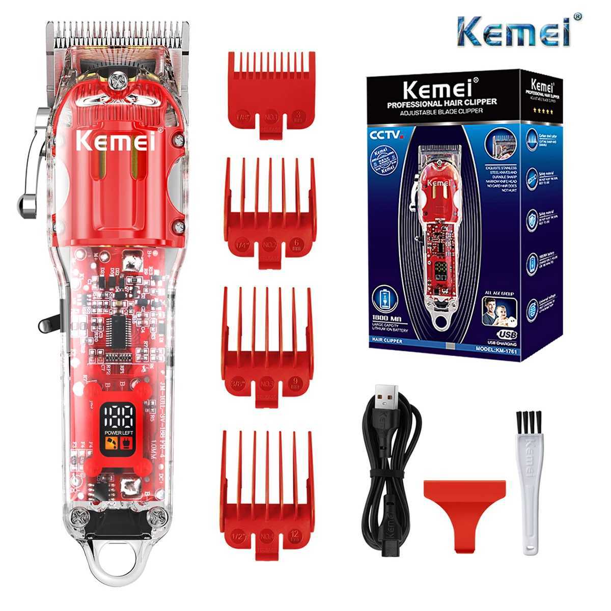 Kemei Professional Mens Barber Electric Beard Trimmer Charging Barber Transparent Barber KM-1761 W241017