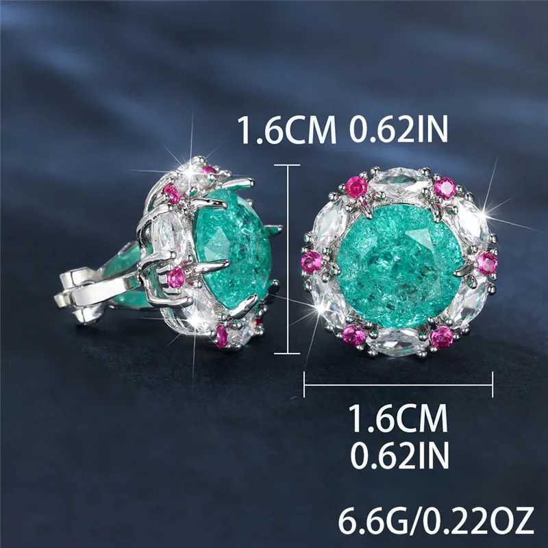 Green Ice Flower Zircon Clip Earrings Luxury Rose Red Crystal Round Stone Earrings Womens Classic Silver Wedding Jewelry W241017