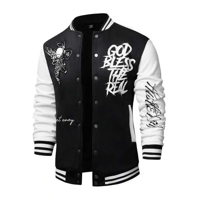 Manfinity Sportsy Mens Printed Simple Long Sleeve Baseball Jacket Bomber Jacket Mens Jacket M241017