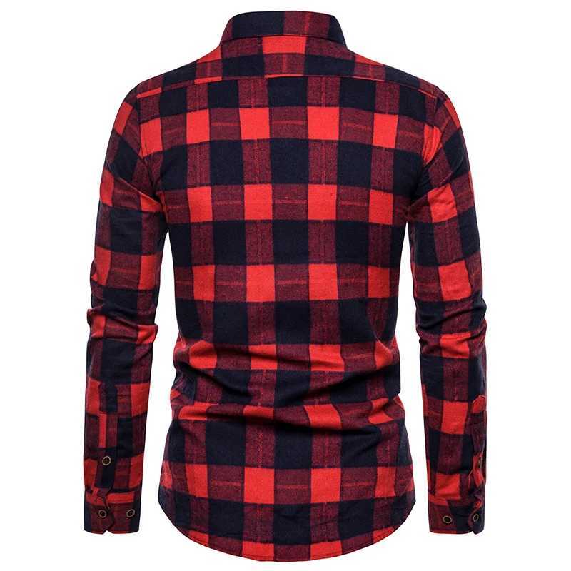Fall Mens Long Sleeved Plaid Shirt Pockets Single Breasted Lapel Cotton Shirts LX241017