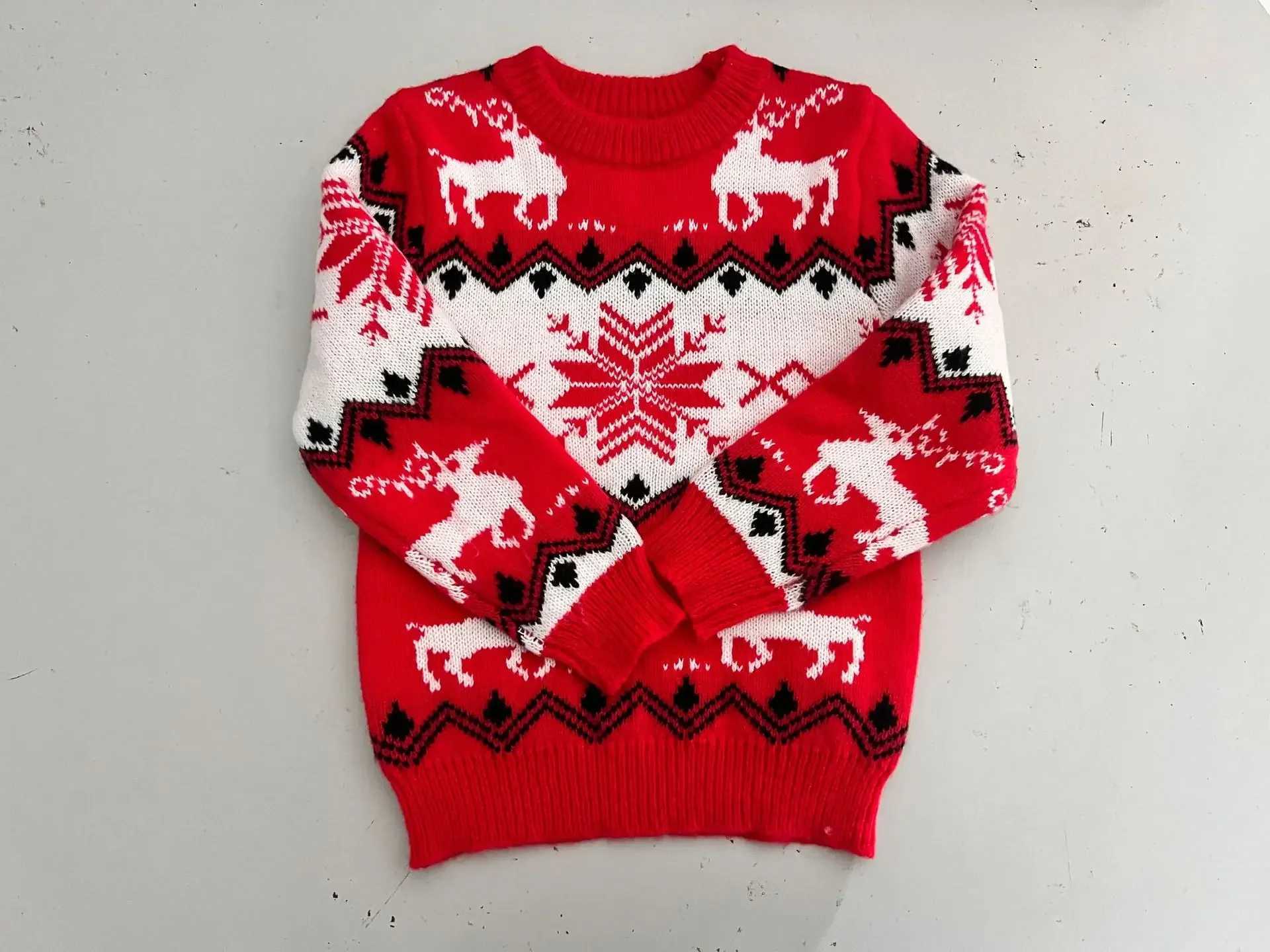 Christmas Family Sweater Mom Daughter Match Set Warm Thick Knitted Soft Jumper Mom and Me Clothes Pulling Christmas Appearance W241015