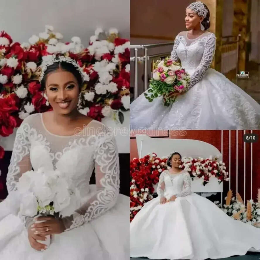 Wedding Plus Dresses Size Beading Bridal Gowns Long Sleeve Crystal Lace Appliqued Sequined Vestidos De Novia Custom Made Bc15474