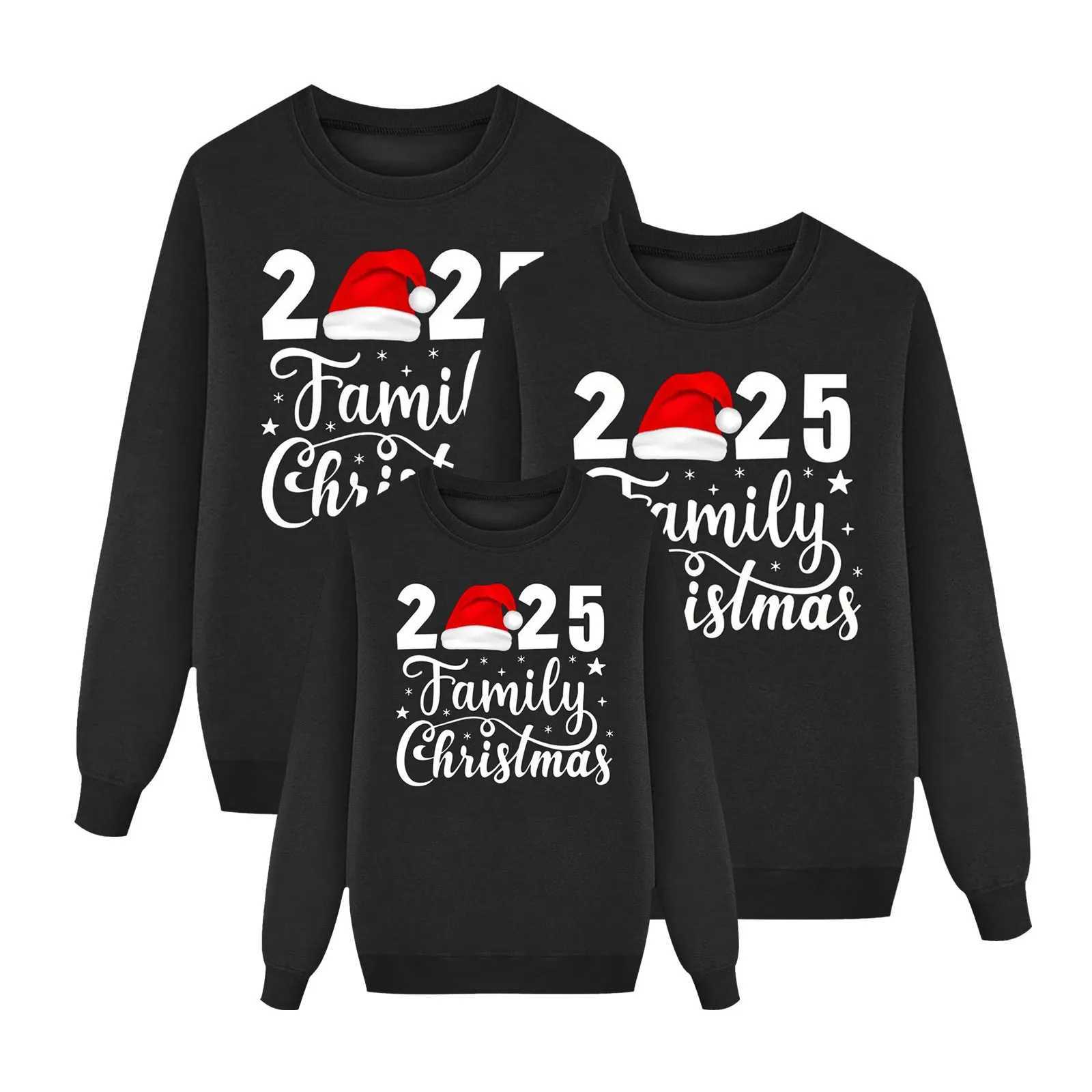 New Family Christmas Sweaters for 2025 Kawaii Letter Printed Outerwear for Festival Party Mother Kids Matching Outfits Navida W241015