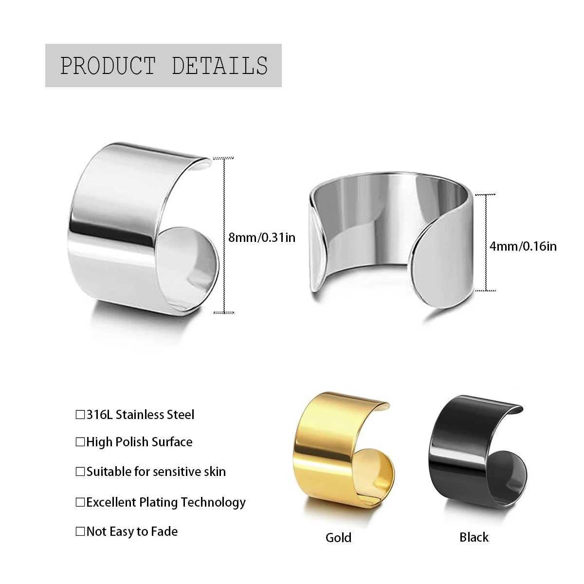 2 Retro Silver Gold Black C Earrings Cuffs Non Perforated Earrings Clip Fake Cartoon Earrings Clip Womens Jewelry Earrings W241017