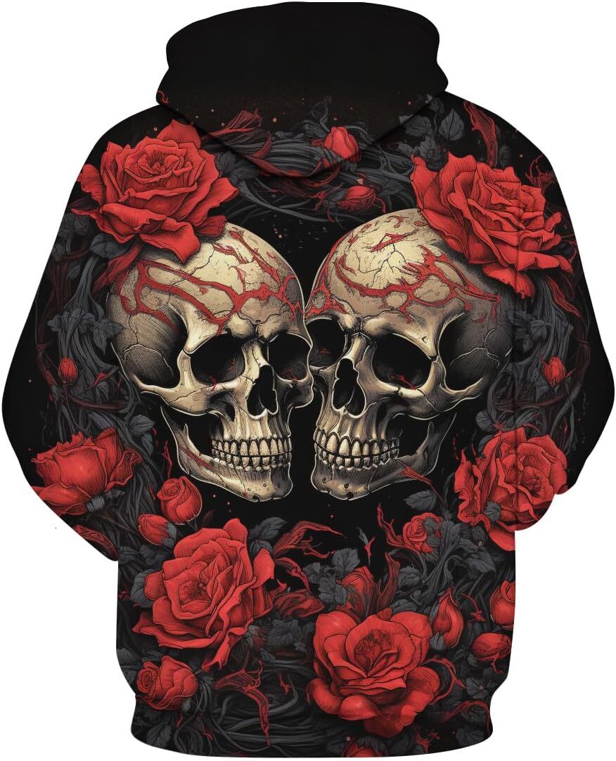 Hoodie for Mens Womens Mens Novelty Skull Graphic Hoodies Rose 3D Printed Sweatshirts Pocket Hooded Graphic Hoodies sweatshirt Pullover Long Sleeve co