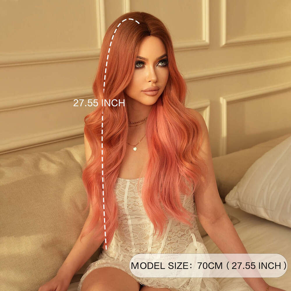 Halloween Wig Pink Gradient Long Curly Hair With Large Waves, Nism Full Head Cover Pink Wig
