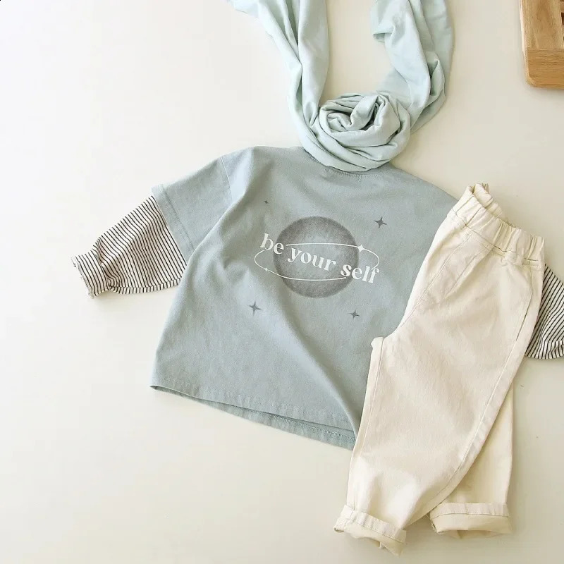 Children Long Sleeve Casual Pullover Baby Letter Print T Shirts Toddler Kids Cotton Tops Boys Girls Patchwork Sweatshirts 241017
