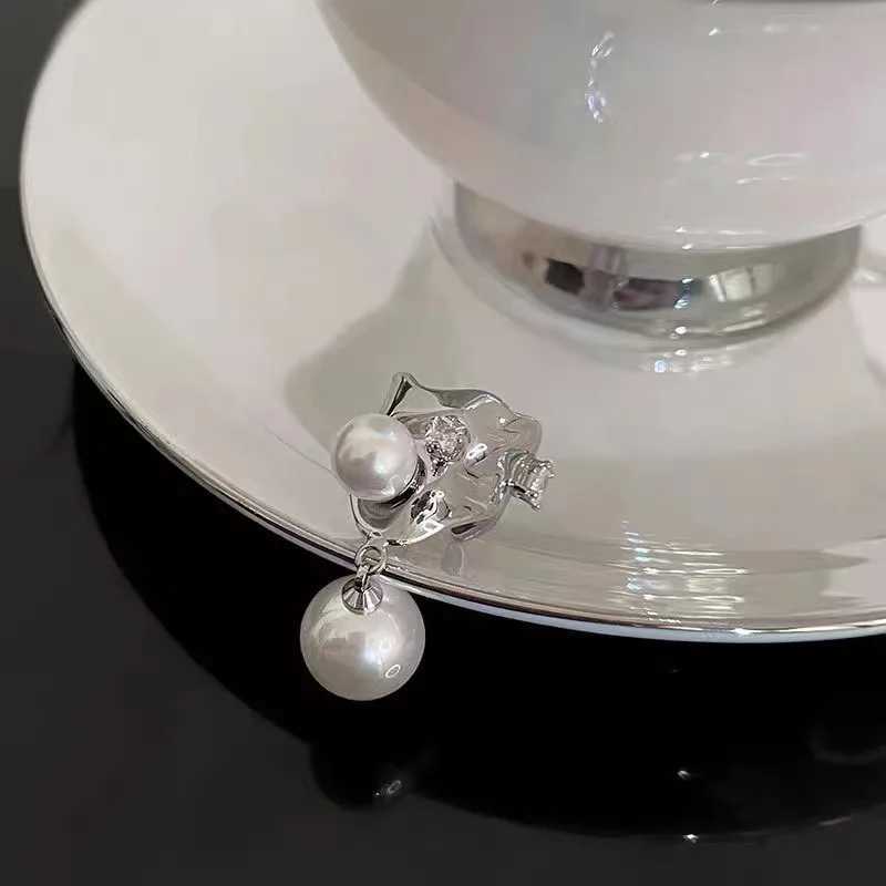 HUANZHI new silver irregular metal imitation pearl pendant earrings clip unisex womens personalized trend jewelry W241017