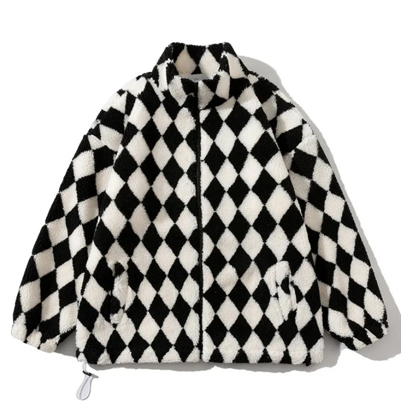 Winter wool jacket mens zipper camouflage open collar casual bandana jacket loose cashmere womens paisley polar jacket Y2k 241009