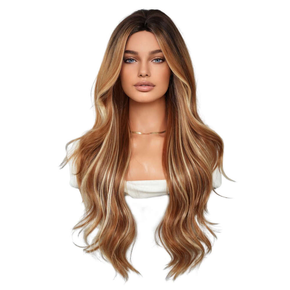 New Intermediate Color Wig With Long Curly Hair In Amber Brown, Dyed Gold Synthetic Fiber Full Head Cover