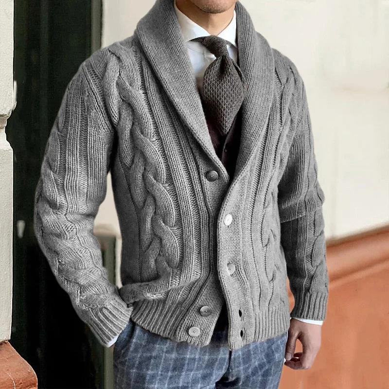 Style Fashionable Knitted Cardigan for Men in Autumn and Winter 2024 Lapel Longsleeved Cableknit Sweater Coat M2XL 241017