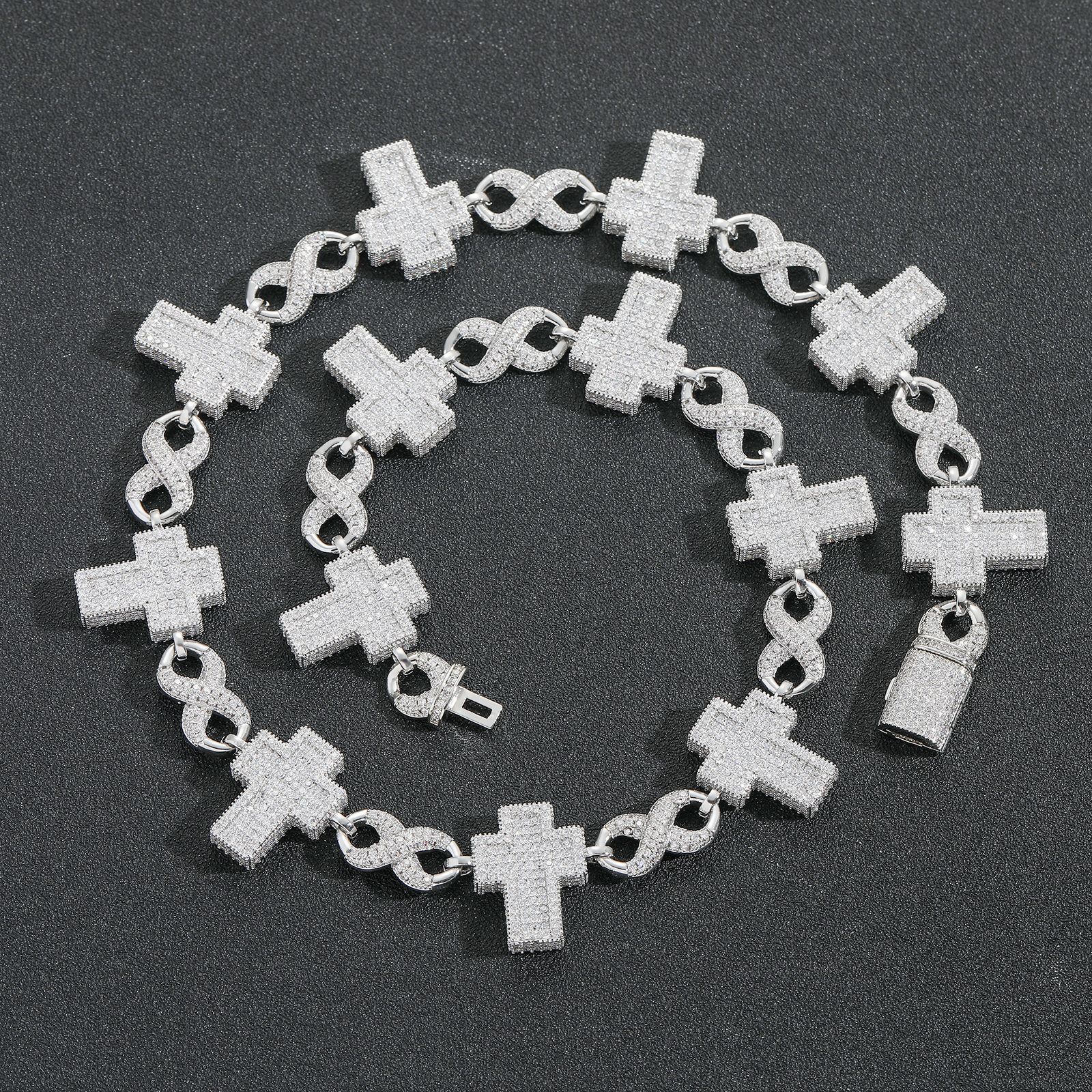 15mm Cross Infinite Chain Cuban Chain Necklace Bracelet 18K Gold Plated Jewelry